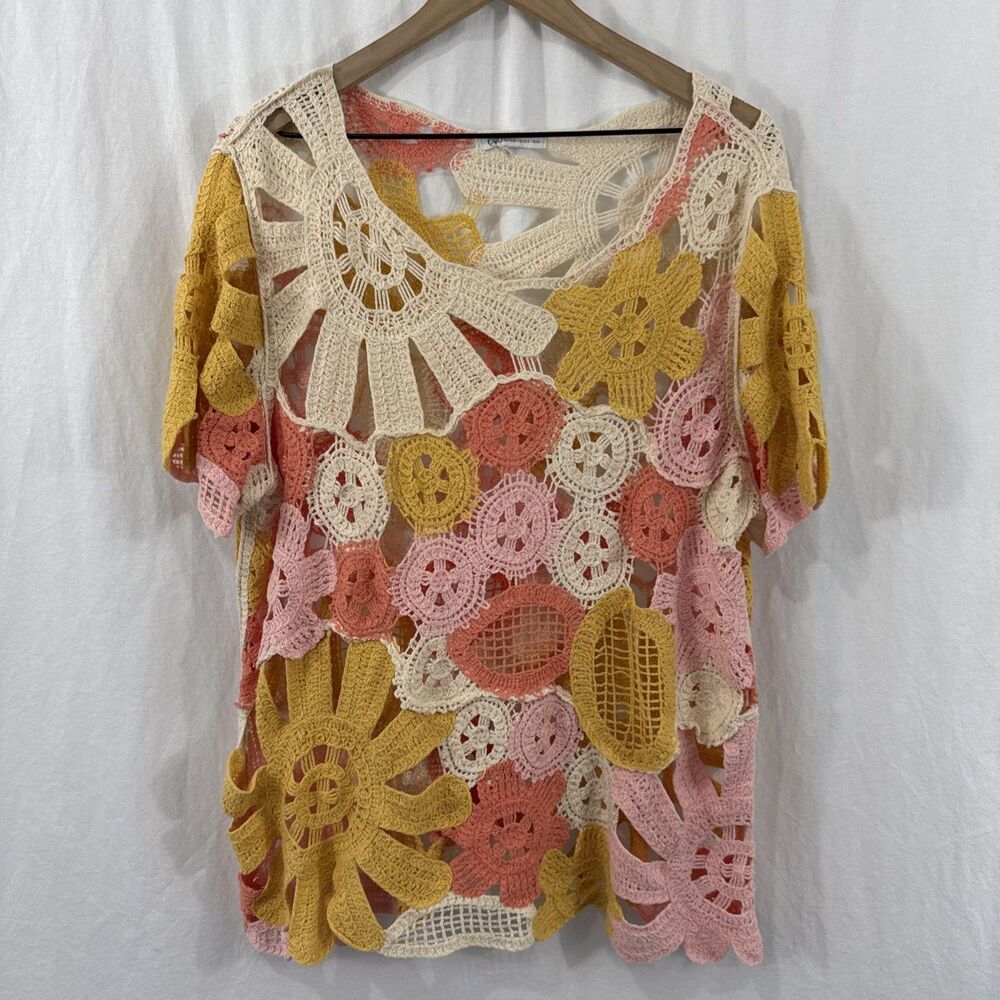 Cato Crochet Lace Colorful Boho Beachy Top Womens Sz L? Western Cottagecore